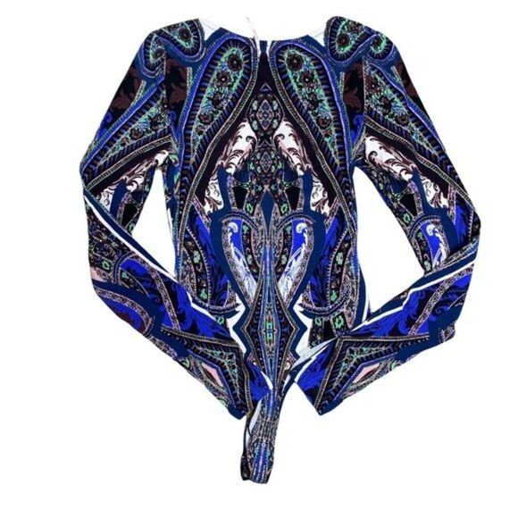 Free People Long Sleeve Bodysuit NEW Size Extra Small Blue - Picture 2 of 4